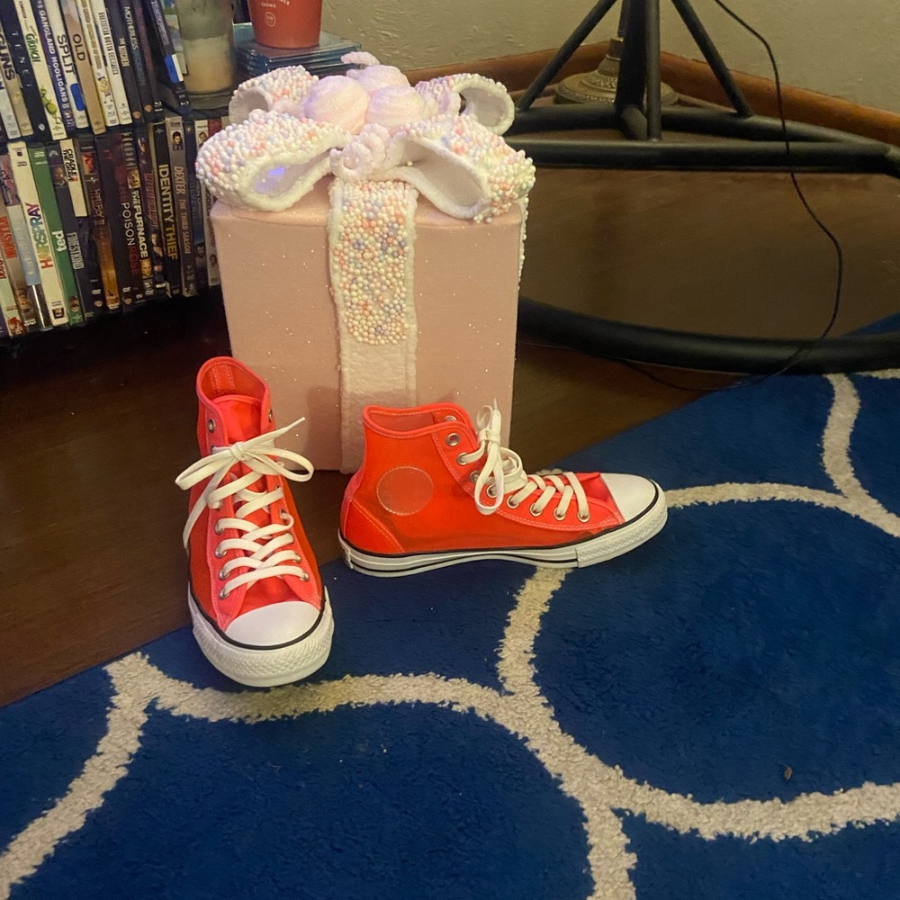 Neon Pink Mesh High-Top Sneakers